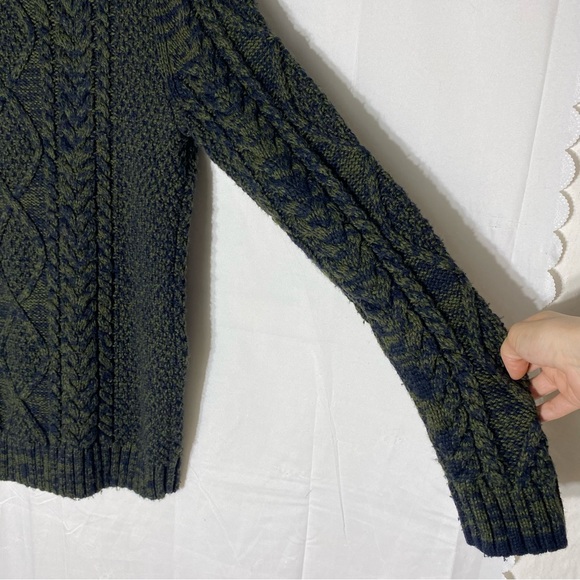 Far West Green & Navy Blue Cable Knit Crew Neck Pullover Sweater L - Picture 13 of 16